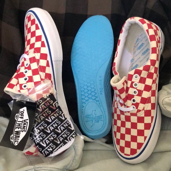Vans Era Checkerboard Pro Rococco Red Off White Canvas Blue Stripe UltraCush - Picture 2 of 2